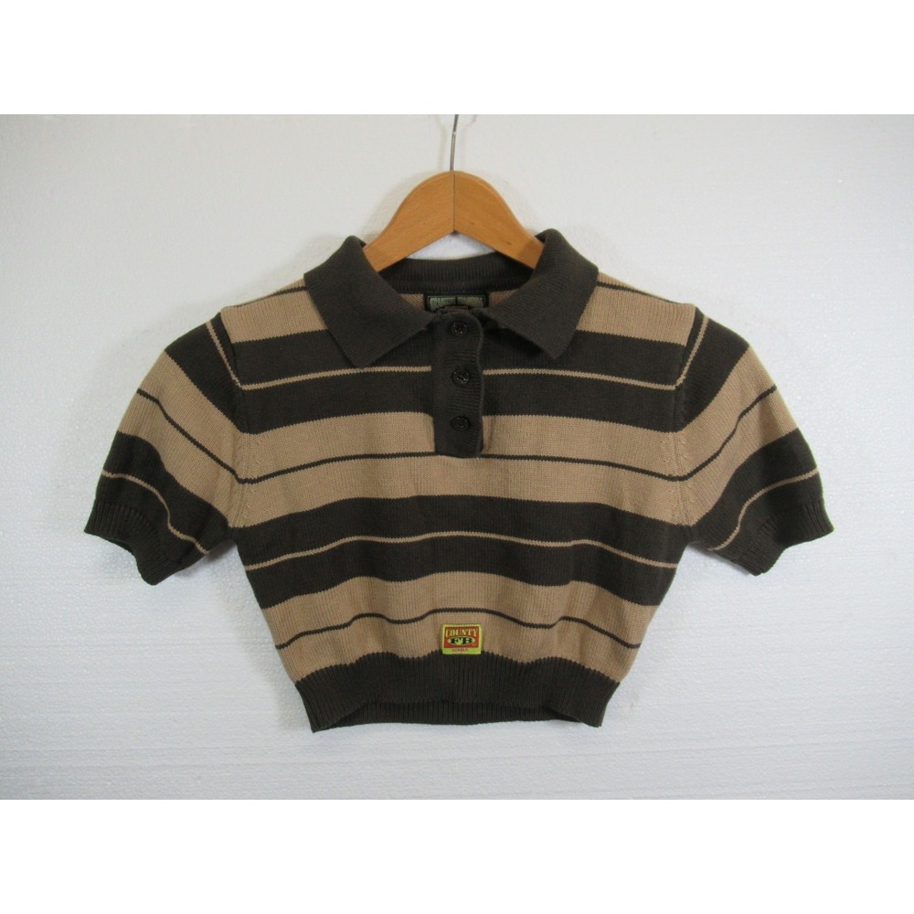 FB County Charlie Brown Cropped Polo Sweater Women Small Brown Crop Top